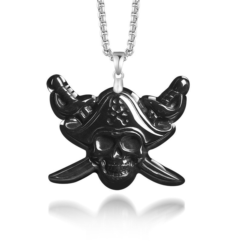 Vintage Necklace - Myanmar Jadeite Skull Pendant Necklace Luxury