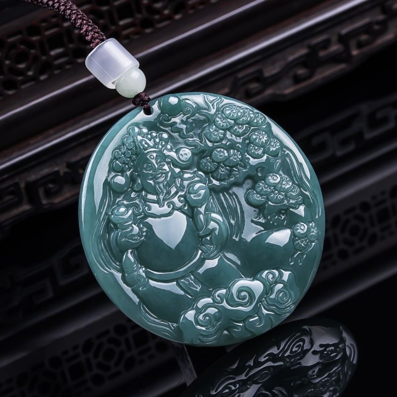 Vintage Necklace - Burmese Jadeite God of Wealth Pendant
